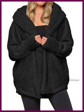 Sherpa Fleece Hooded Faux Fur Jacket Winter Warm Coat